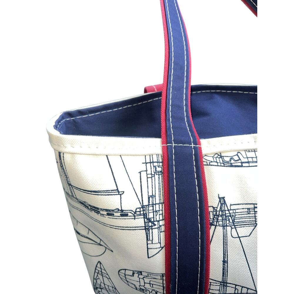 L.L. Bean Boat Tote canvas preppy Nautical Sailboat Print  red white blue VTG - Picture 10 of 14
